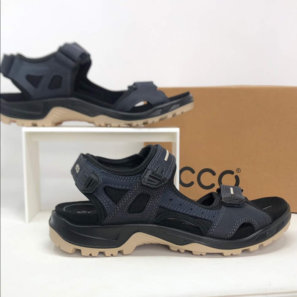 Ecco Offroad Yucatán Men’s Black Blue Cream Hiking Sandals - Size 8-8.5
